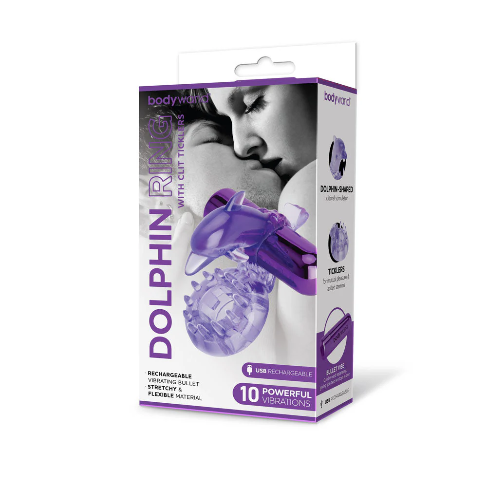 Bodywand Rechargeable Dolphin Ring with Clit Ticklers - Purple USB Rechargeable Vibrating Cock Ring - Image 5