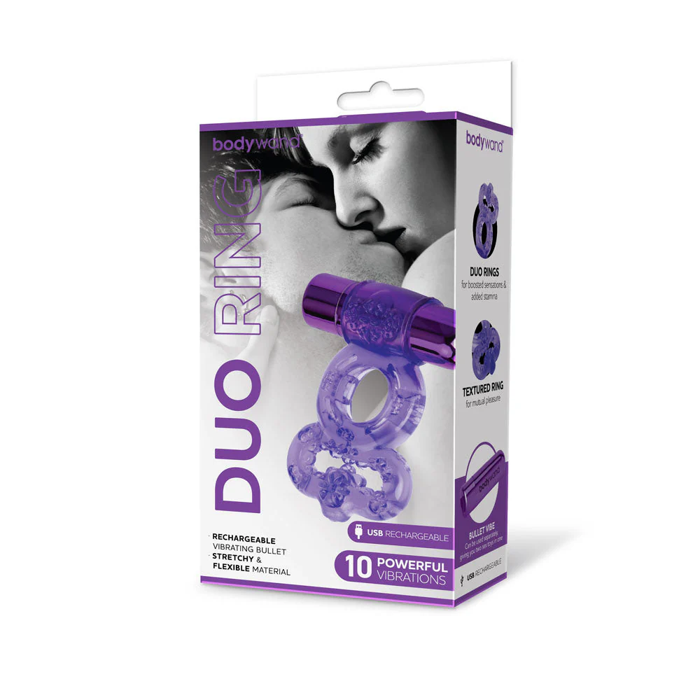 Bodywand Rechargeable Duo Ring - Purple USB Rechargable Vibrating Cock Ring - Image 4