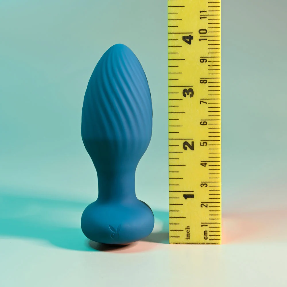 Playboy Pleasure SPINNING TAIL TEASER - Blue 9.7 cm USB Rechargeable Vibrating & Rotating Butt Plug with Wireless Remote - Image 6