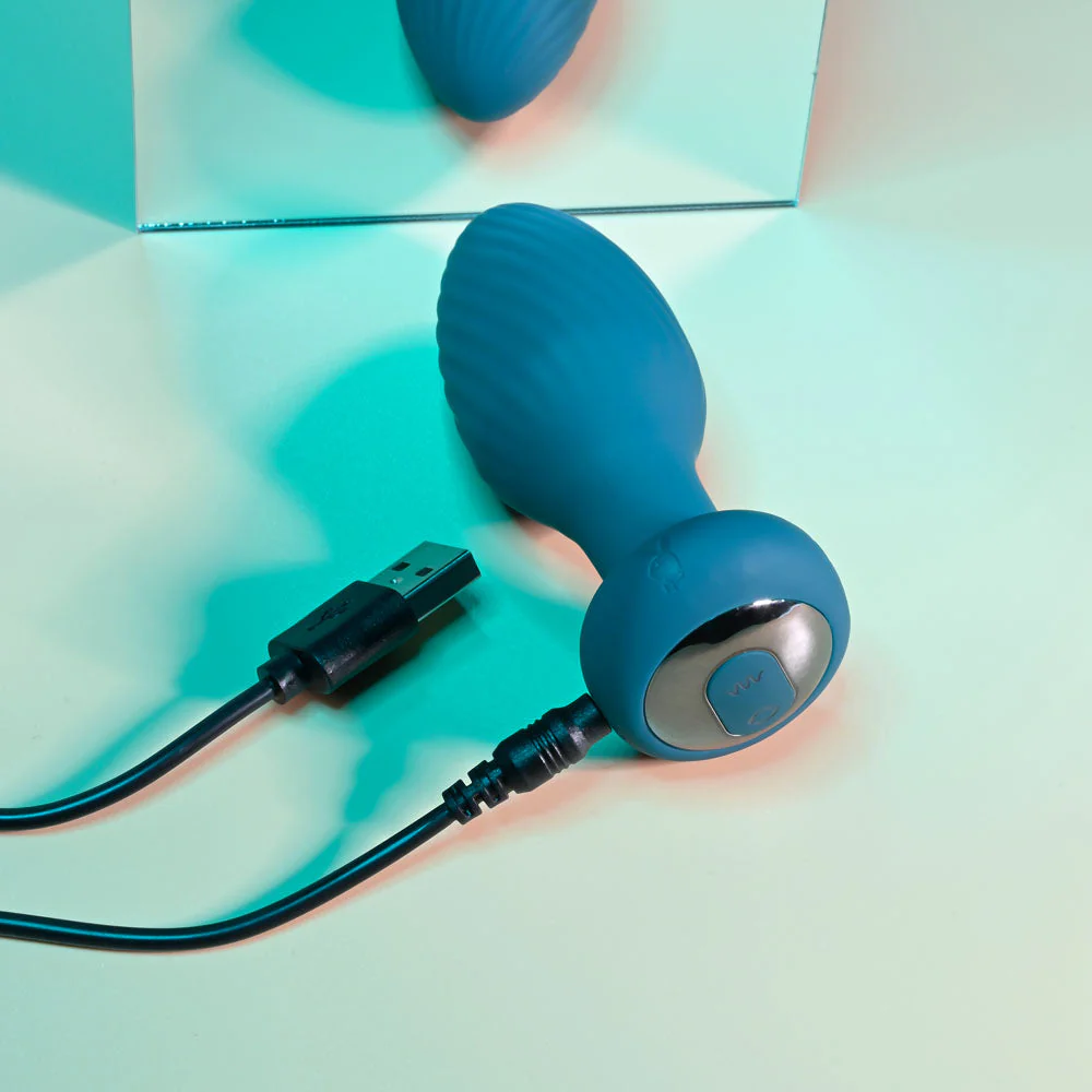 Playboy Pleasure SPINNING TAIL TEASER - Blue 9.7 cm USB Rechargeable Vibrating & Rotating Butt Plug with Wireless Remote - Image 7