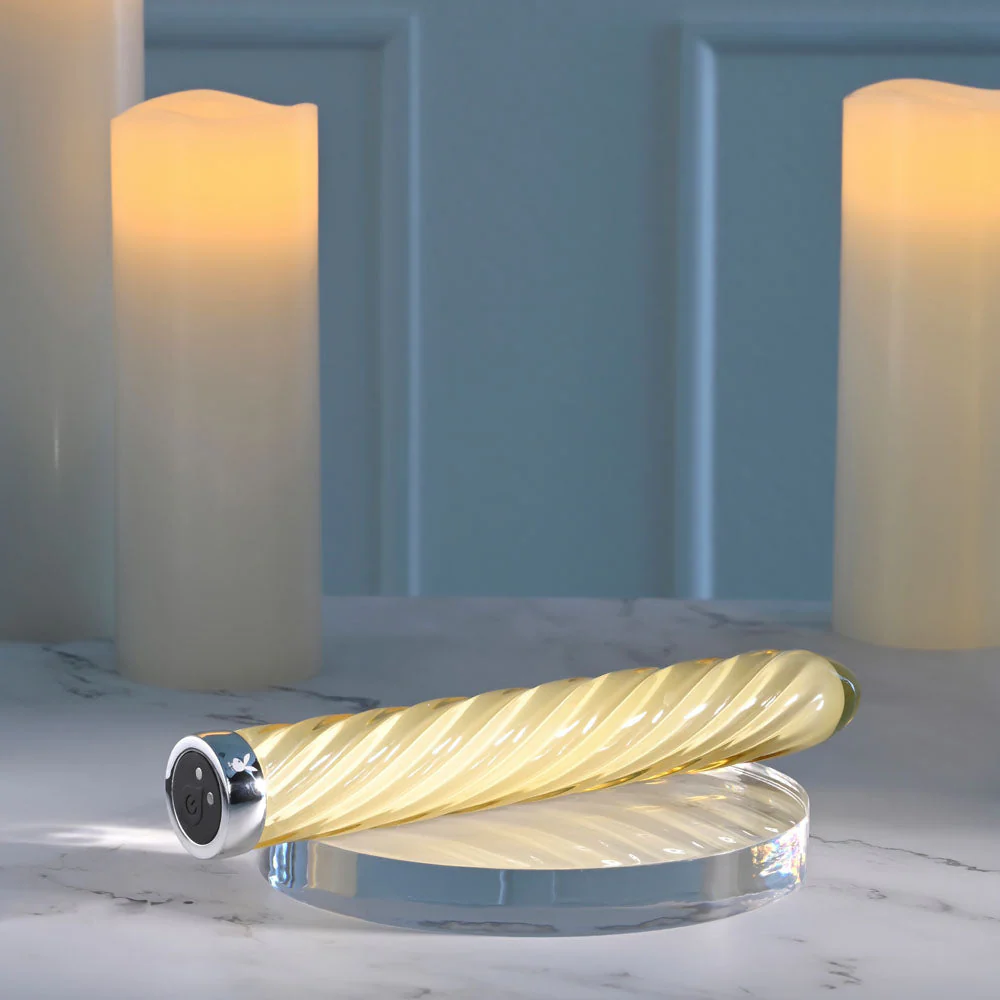 Playboy Pleasure TWIST OF FATE - Yellow Glass 17.5 cm USB Rechargeable Vibrator - Image 5