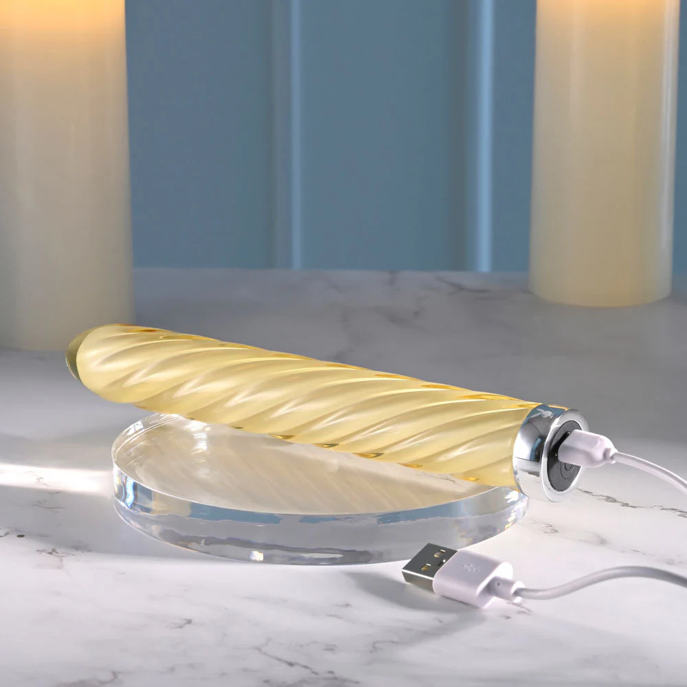 Playboy Pleasure TWIST OF FATE - Yellow Glass 17.5 cm USB Rechargeable Vibrator - Image 9