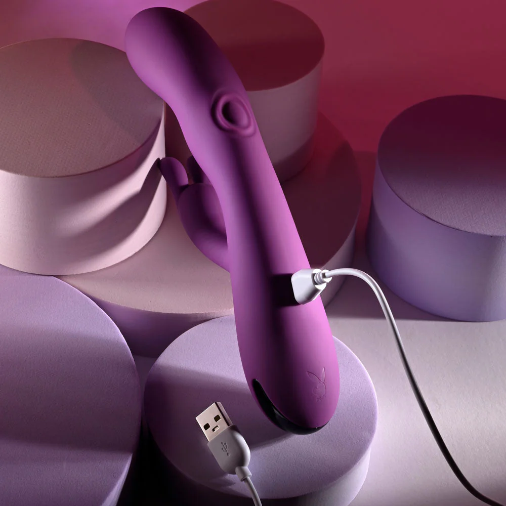 Playboy Pleasure BUSY BUNNY - Purple 22.6 cm USB Rechargeable Rabbit Vibrator with Tapping Shaft - Image 9