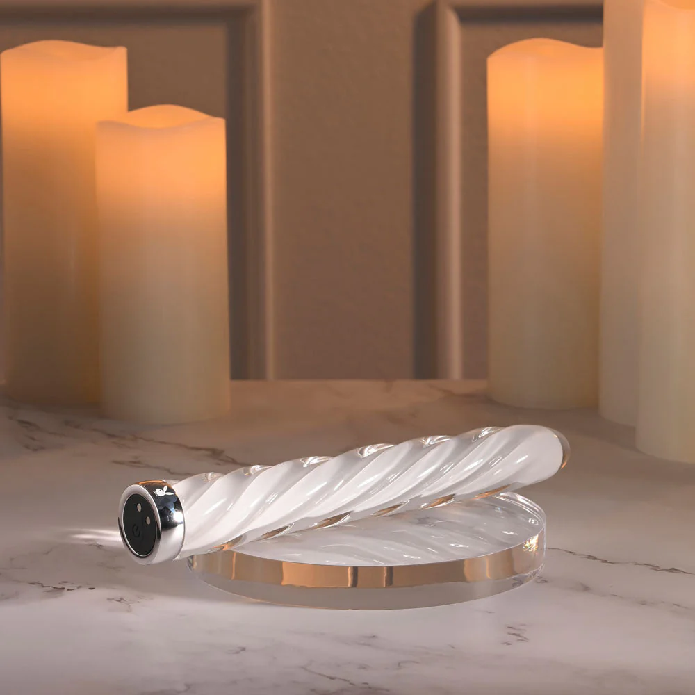 Playboy Pleasure IN A TWIST - White Glass 17.5 cm USB Rechargeable Vibrator - Image 5