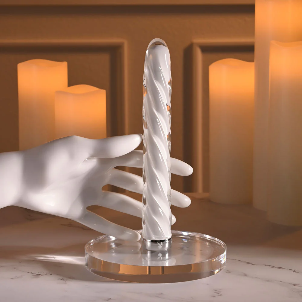 Playboy Pleasure IN A TWIST - White Glass 17.5 cm USB Rechargeable Vibrator - Image 6