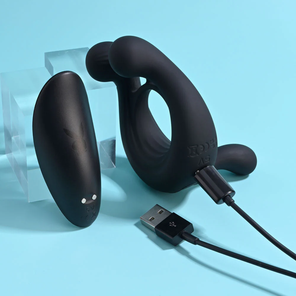 Playboy Pleasure TRIPLE PLAY - Black USB Rechargeable Cock Ring with Wireless Remote - Image 8