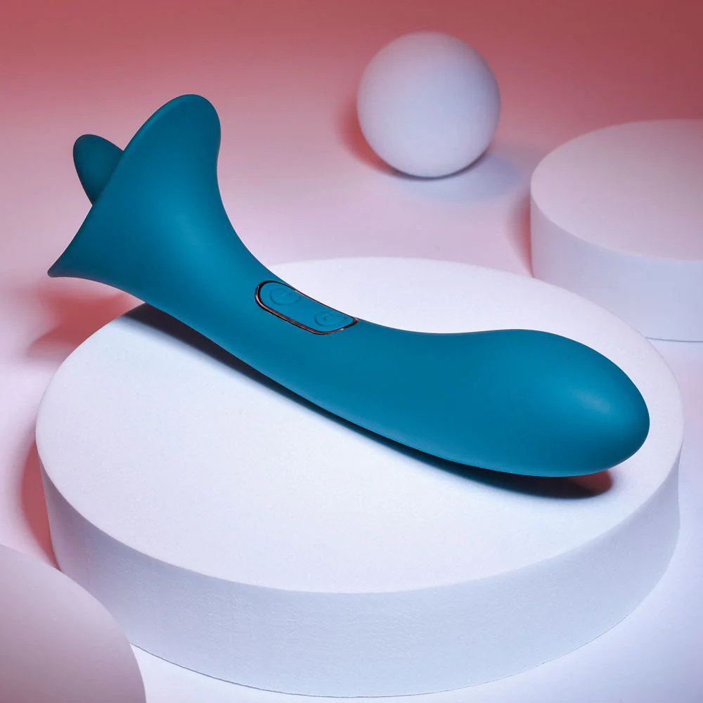 Playboy Pleasure TRUE INDULGENCE - Teal 21.3 cm USB Rechargeable Vibrator with Flicking Tip - Image 5