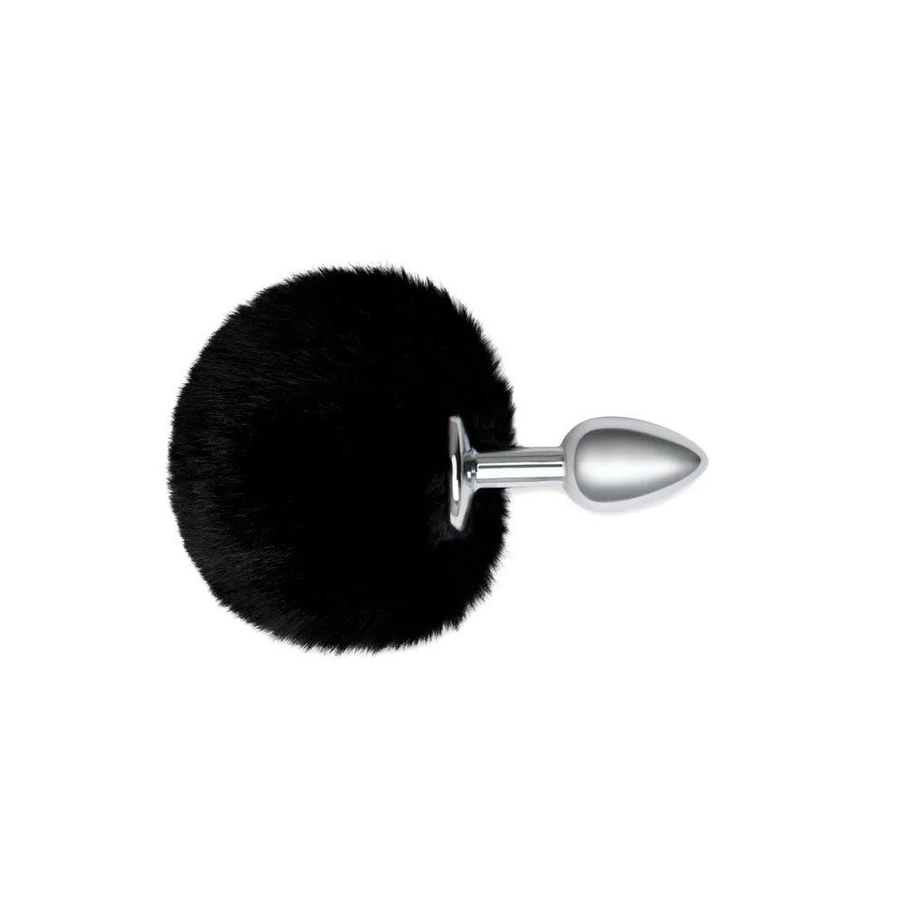 WhipSmart Furry Tales Black Bunny Tail - Metal 6.3 cm Butt Plug with Black Bunny Tail - Image 4